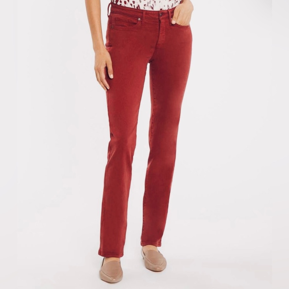 NYDJ Red Jeans Sheri Slim Straight Leg size 0 fits 2 Shapewear Boysenberry
